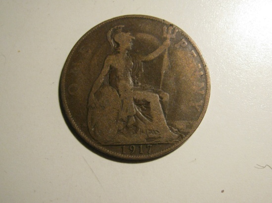 Foreign Coins: 1917 Great Britain 1 Penny