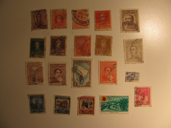 Vintage stamp set: Argentina & Colombia