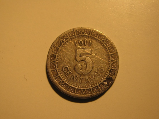 Foreign Coins: 1911 Mexico 5 Centavos