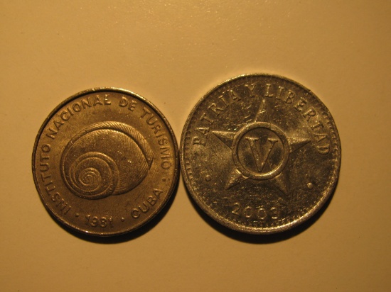 Foreign Coins:1981 & 2003 Cuba 5 Centavos