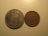 Foreign Coins: 1977 Netherlands 1 Gulden & 1948 Mexico 1 cent