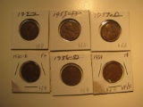 US Coins: 127, 1930-D, 1954, 1956-D & 1957-D Wheat pennies