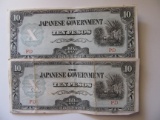 Foreign Currency: Two WWII Japanese Government 10 Pesos