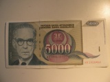 Foreign Currency: 1992 Yugoslavia 5000 Dinars