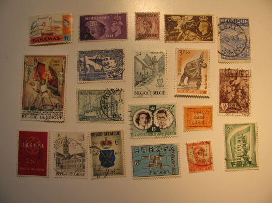 Vintage stamp set of: Bahamas, Bharain & Belgium