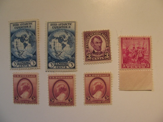7 Vintage Unused Mint U.S. Stamps