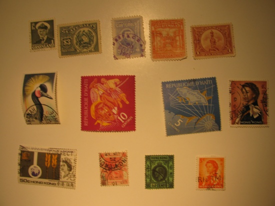Vintage stamps set of: Greenland, Guatmala, Guinea, Haiti & Hong Kong