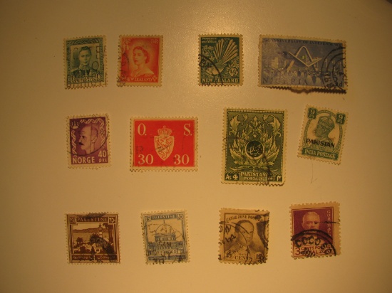 Vintage stamps set of: New Zealand, Nigeria, Norway, Pakistan, Palestine& Panama