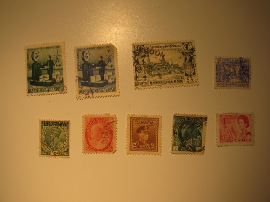 Vintage stamps set of:  Bulgaria, Burma & Canada