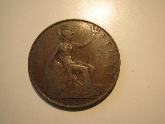 Foreign Coins: 1921 Great Britain 1 Penny
