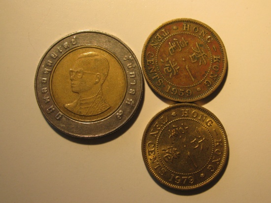 Foreign Coins: 1959& 1979  Hong Kong 20 cEnts & Thailand 10 Baht