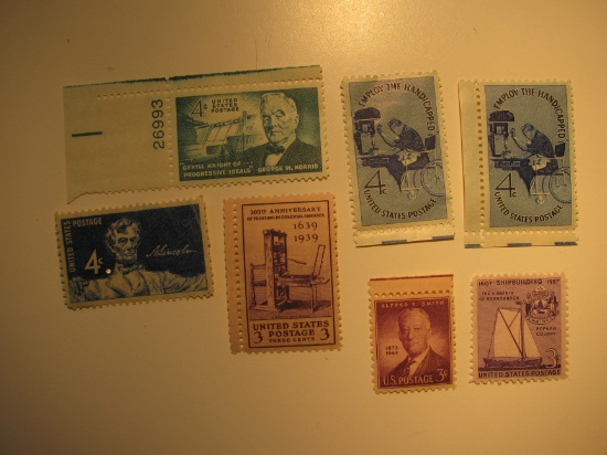 7 Vintage Unused Mint U.S. Stamps