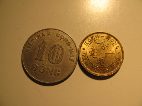 Foreign Coins: 1964 Vietnam 10 Dong & 1979 Hong Kong 10 cents