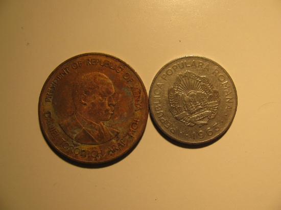 Foreign Coins: 1980 Kenya 10 cents & 1963 Romania 1 Leu