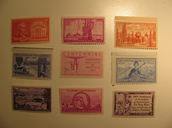 9 Vintage Unused Mint U.S. Stamps