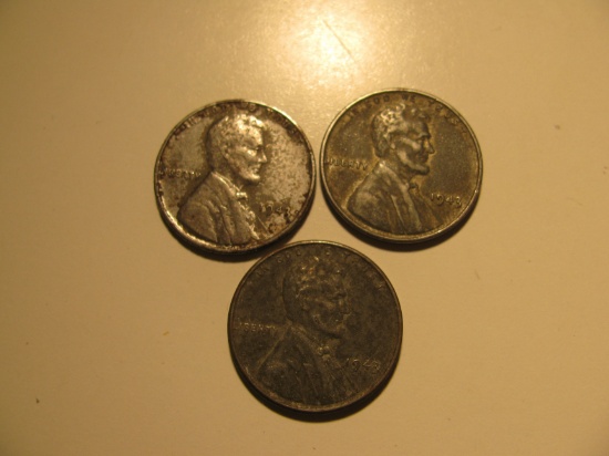 US Coins: 3x 1943 Steel pennies