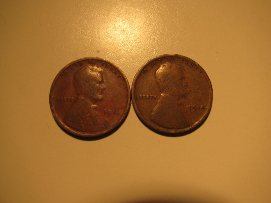 US Coins: 2x1914 wheat pennies