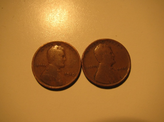 US Coins: 2x1910 wheat pennies