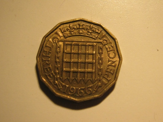 Foreign Coins: 1966 Great Britain 3 Pence