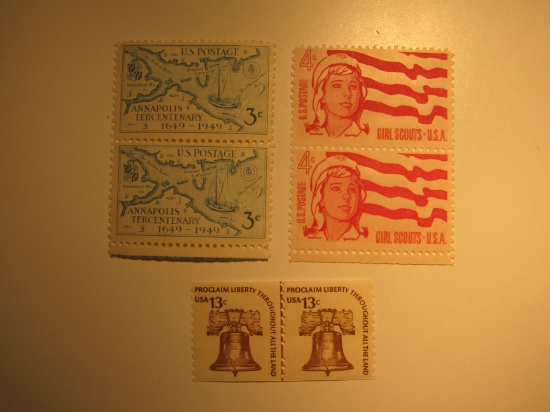 6 Vintage Unused Mint U.S. Stamps