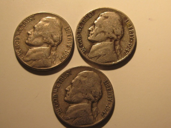 US Coins:3x1947 5 cents