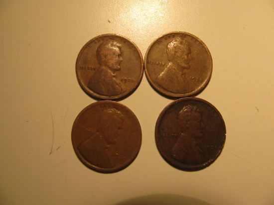 US Coins: 4x 1920 Wheat pennies