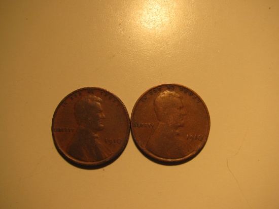 US Coins: 2x1910 wheat pennies