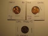 US Coins:  1968, 1968-D & 1968-S pennies