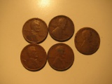 US Coins:  5x1927 Wheat pennies