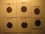 US Coins:  6x1956-D pennies