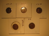 US Coins:  2x1946 & 3x1957-D wheat pennies