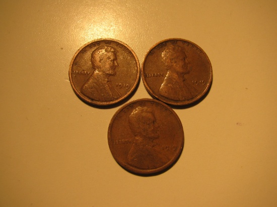 US Coins: 3x1919 wheat pennies