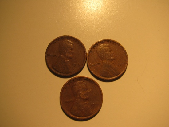 US Coins: 3x1918 wheat pennies
