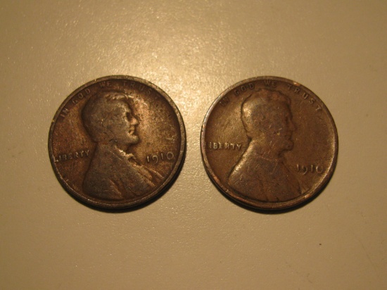 US Coins: 2x1910 wheat pennies