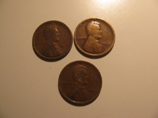 US Coins: 3x1918 wheat pennies