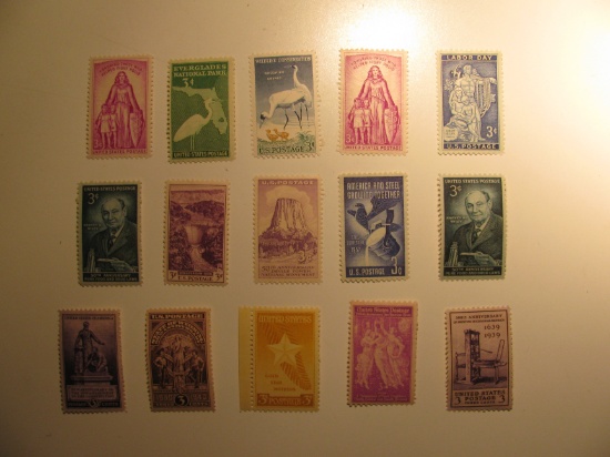 15 Vintage Unused Mint U.S. Stamps
