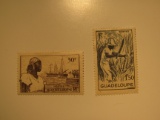2 Guadeloupe Vintage Unused Stamp(s)