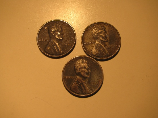 US Coins: 3x 1943 Steel pennies