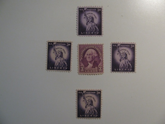 5 Vintage Unused Mint U.S. Stamps