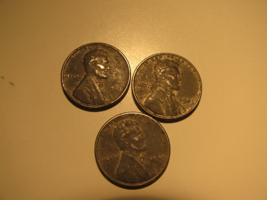 US Coins: 3x 1943 Steel pennies