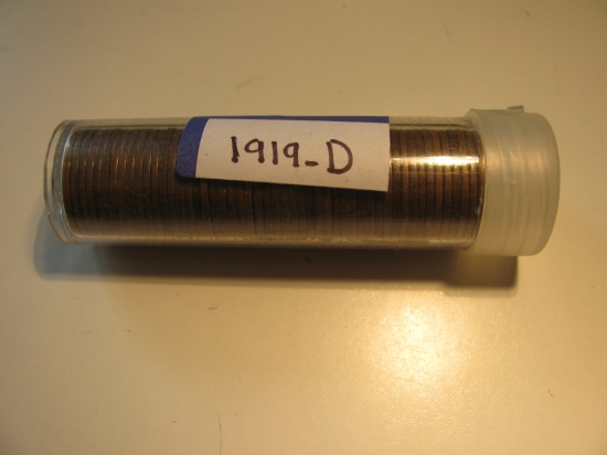 Roll of 50 1919-D Wheat pennies