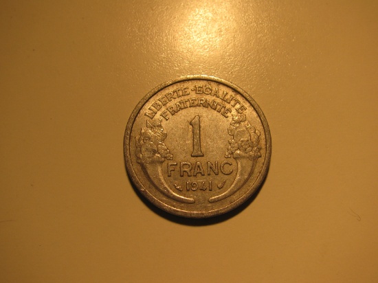 Foreign Coins:  WWII 1941 France 1 Franc