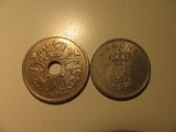 Foreign Coins:  1963 Demark 1 & 1990 5 Krones