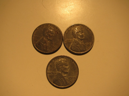 US Coins: 3x 1943 Steel pennies