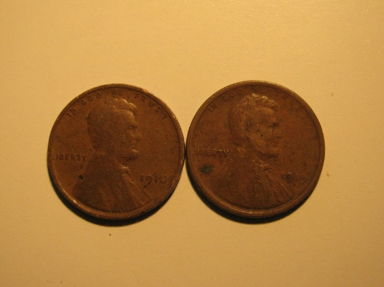 US Coins: 2x1910 Wheat pennies