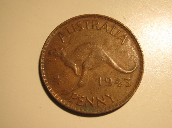 Foreign Coins:  WWII 1943 Australia 1 Penny