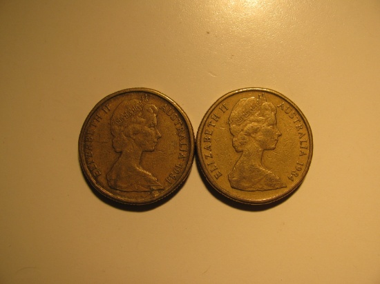Foreign Coins:  2x1984 Australia 1 Dollars