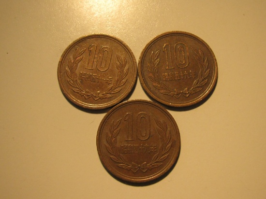 Foreign Coins:  3x Japan 10 yens