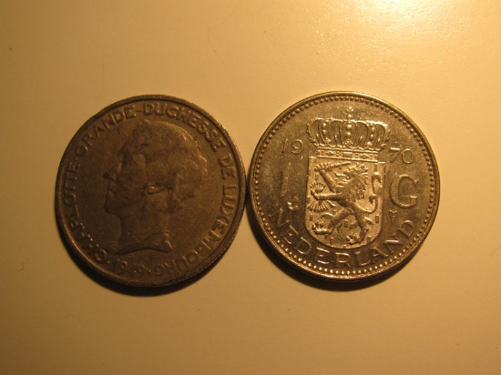 Foreign Coins: 1949 Luxemburg 5 Francs & 1970 Netherlands 1 Gulden