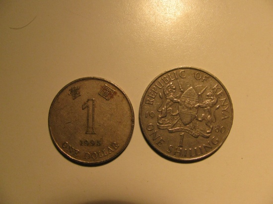 Foreign Coins:  1995 Hong Kong 1 Dollar & 1980 Kenya 1 Shilling
